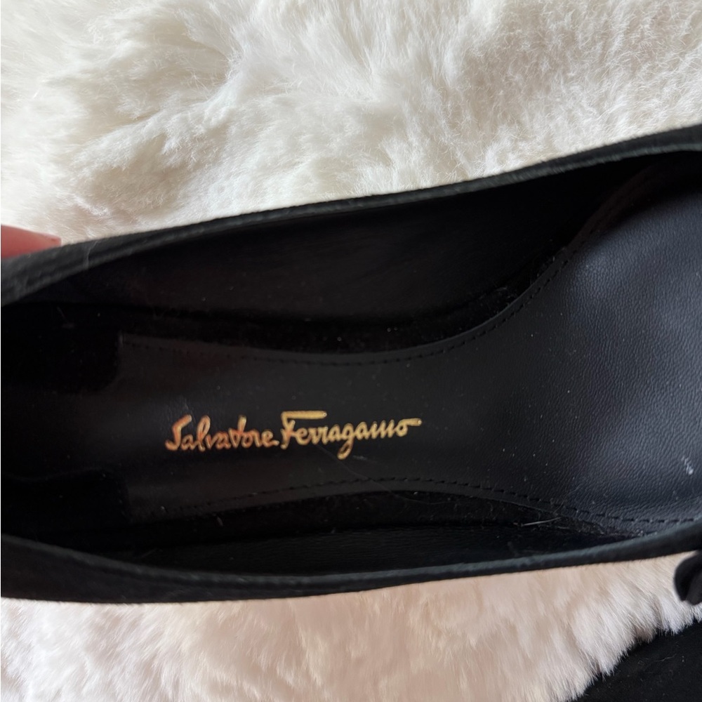 Salvatore Ferragamo Black Suede Pointed Toe Bow Pumps - Picture 6 of 6